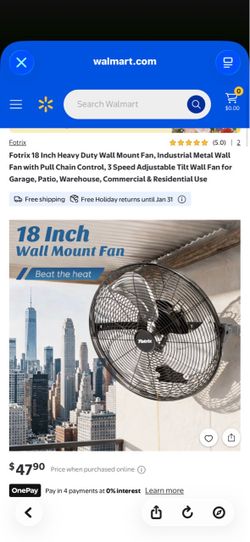 Fotrix 18 Inch Heavy Duty Wall Mount Fan