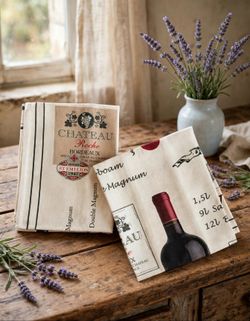 STOF France Bouteille Dish Towels Set of 2 Cotton Bordeaux Wine Print French New