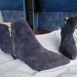 Adrienne Vittadini Heels Women's Shoes Size 8m Blue Suede Fine Leather Upper 