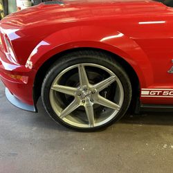 Mustang Tire And KMC  rims.   Good Michelin Pilot Tires Sport