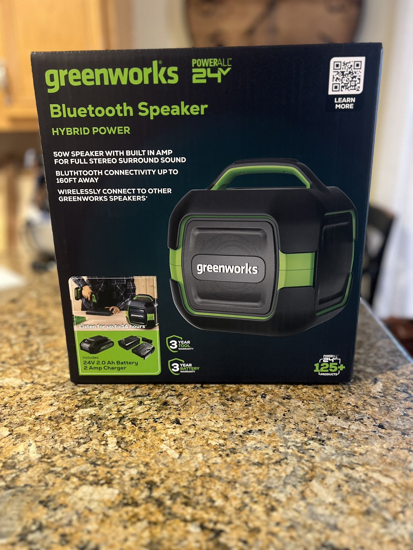 Greenworks POWERALL 24V Outdoor Bluetooth Portable Speaker with 2Ah Battery and Charger Green
