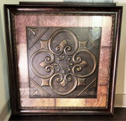 Embossed Copper Metalwork Wall Art in Heavy Wood Frame  Waist Height