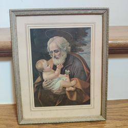 VINTAGE ST. JOSEPH AND INFANT FRAMED