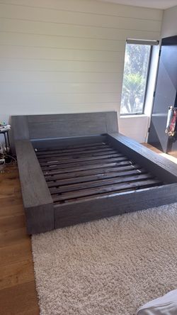 Gray Wood Platform Bed Frame Queen
