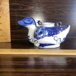 Chinese Blue & White Hand Painted Porcelain Duck Teapot