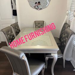 Furniture table with six chairs