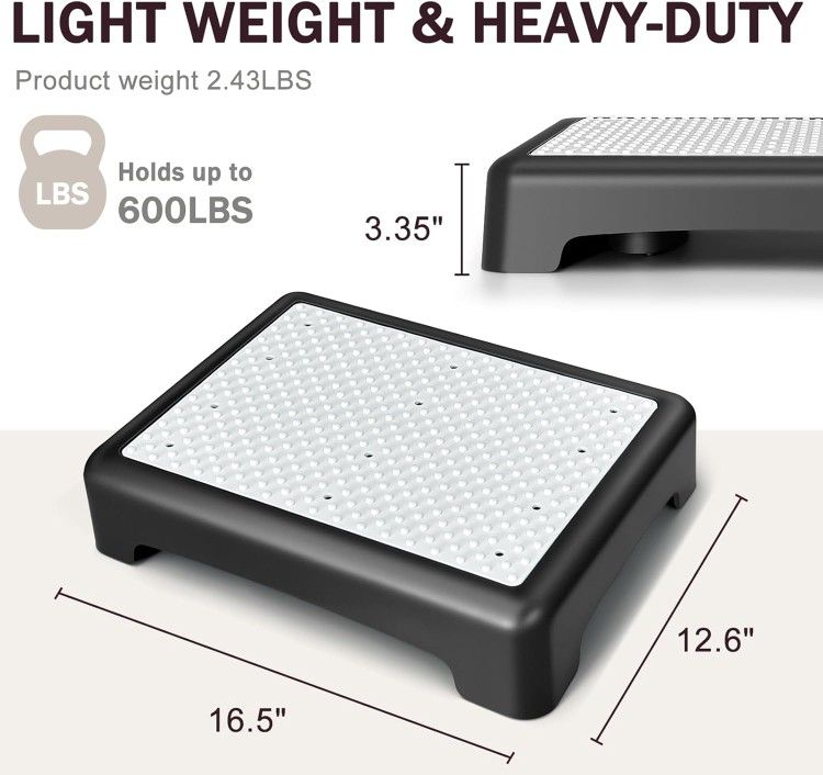 3.5" Step Stool 600 pound capacity sturdy lightweight non-slip step stools for seniors kids & adults wide mobility step for Bedside car kitch bathroom