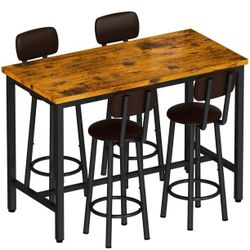 43.3” Dining Table Set for 4, Rectangle Bar Table with 4 PU Leather Backrest Stools, Pub Dining Room Table Set for Kitchen, Bar, Breakfast Nook, Small