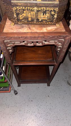 Antique Chinese Hardwood Marble Table  