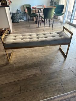 Elegant Modern End of Bed Bench with Gold Stainless Steel Frame and Velvet Fabric