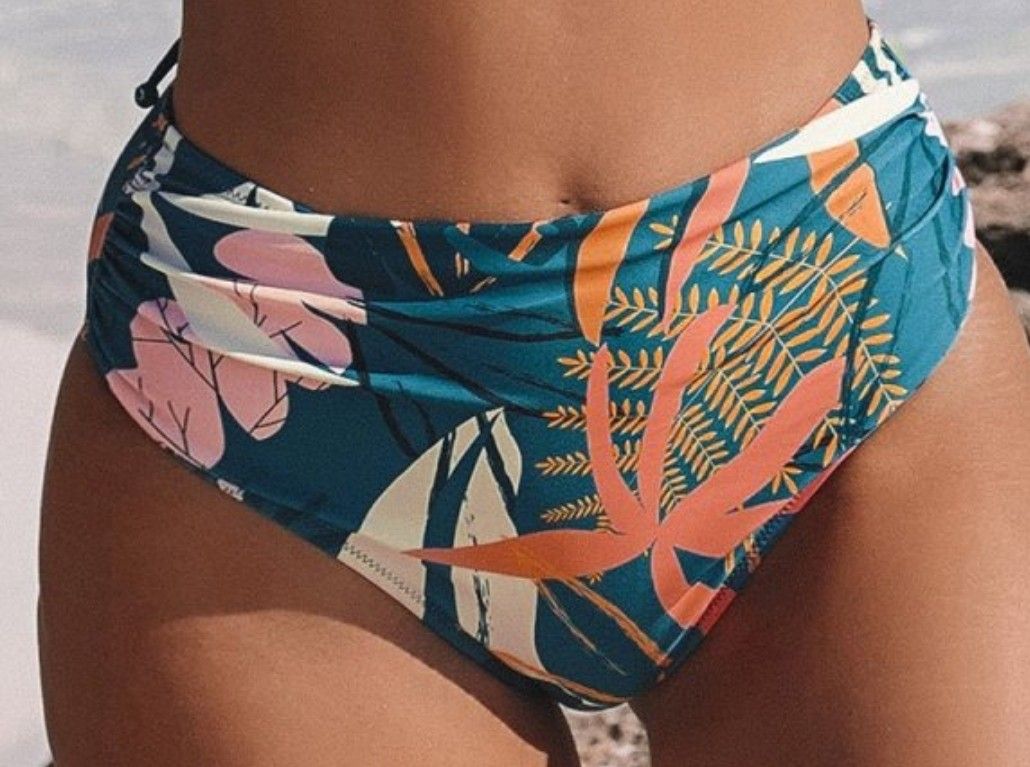 Popvil Tropical Print High Waisted Bikini Bottoms Size Medium