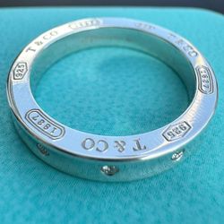 Tiffany & Co. Authentic MINT 1837 925 Silver 3 Diamond Circle Round Stacking Ring Band sz6