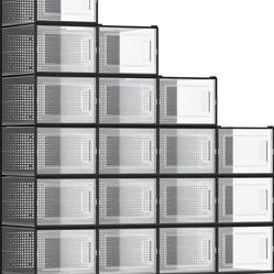 SONGMICS Shoe Boxes Storage Organizers Stackable Clear Plastic Boxes Pack of 18 - Black