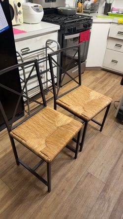 IKEA GRANÅS Dining Chairs - Black Metal & Woven Wicker