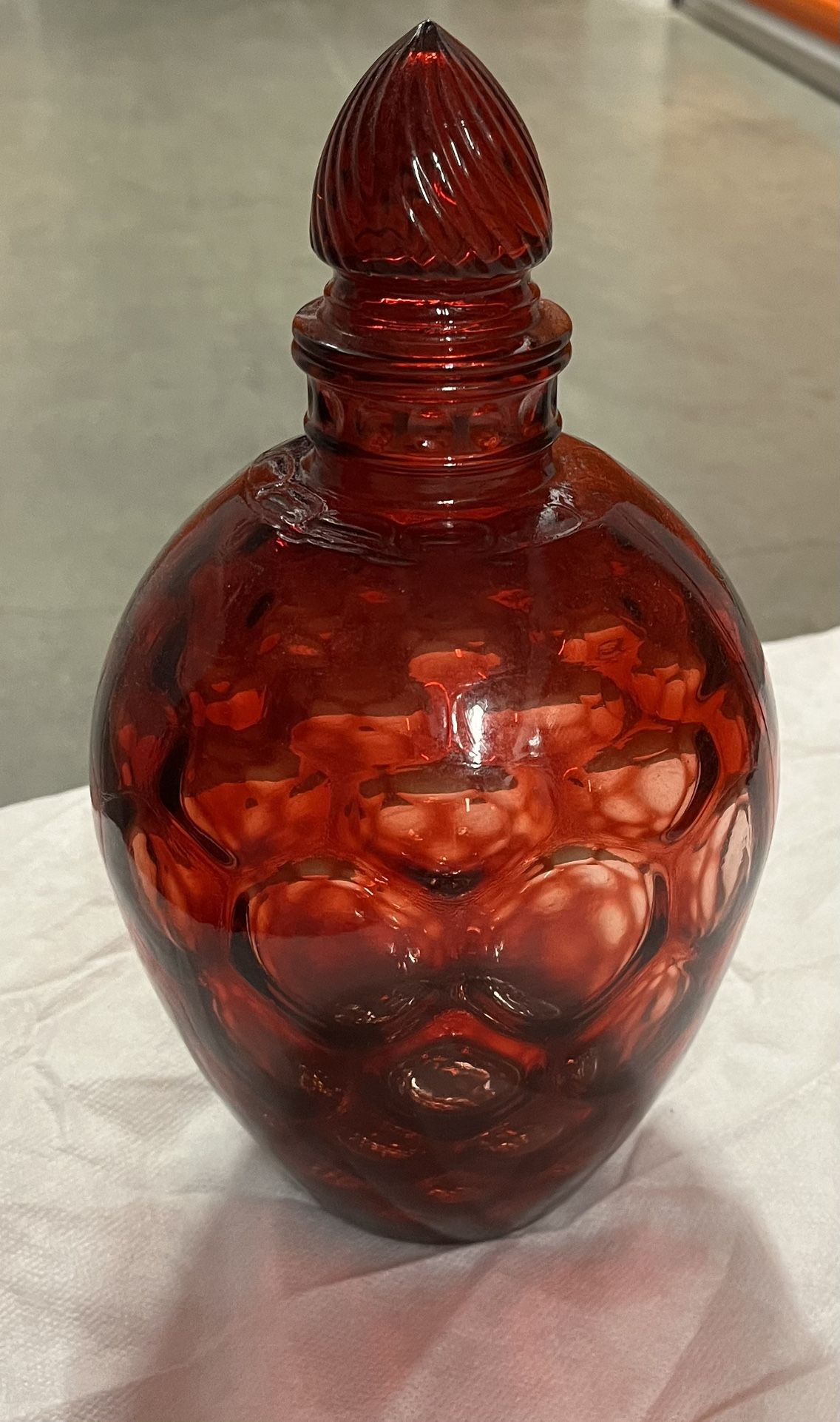 Vintage Red Glass Decanter with Stopper- Lid 