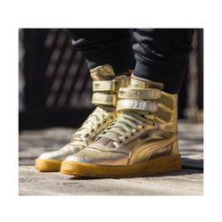 Puma Sky Hi Top Gold Metallic Sneakers Womens Size 10, New In Box