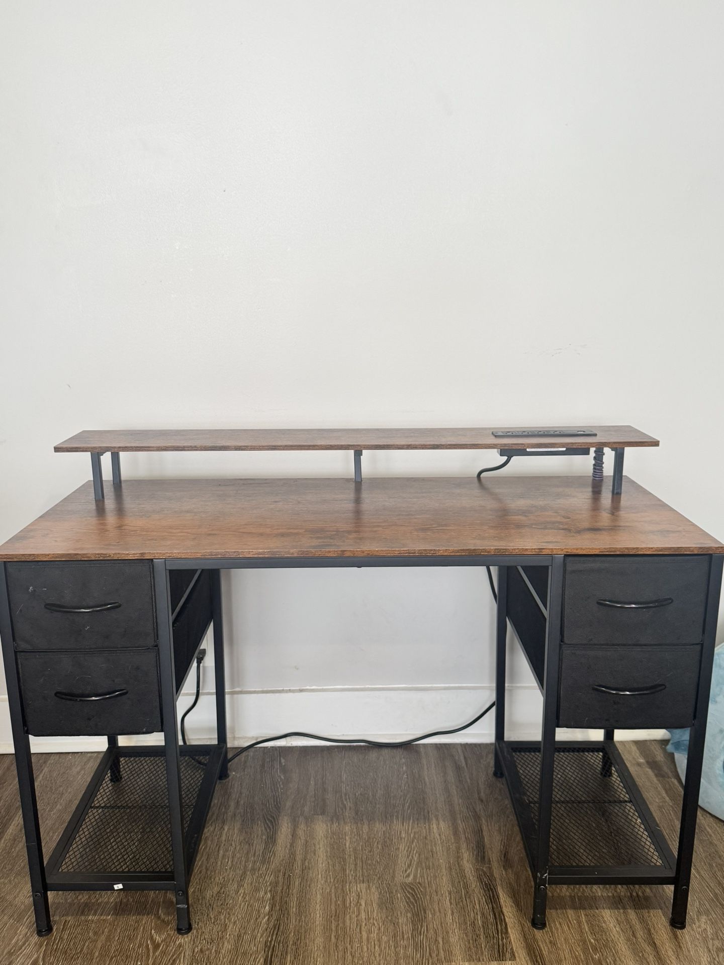 47 inch Computer Desk with 4 Drawers, Gaming Desk with LED Lights & Power Outlets, Home Office Desk with Large Storage
