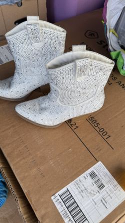 White Rhinestone Boots Woman