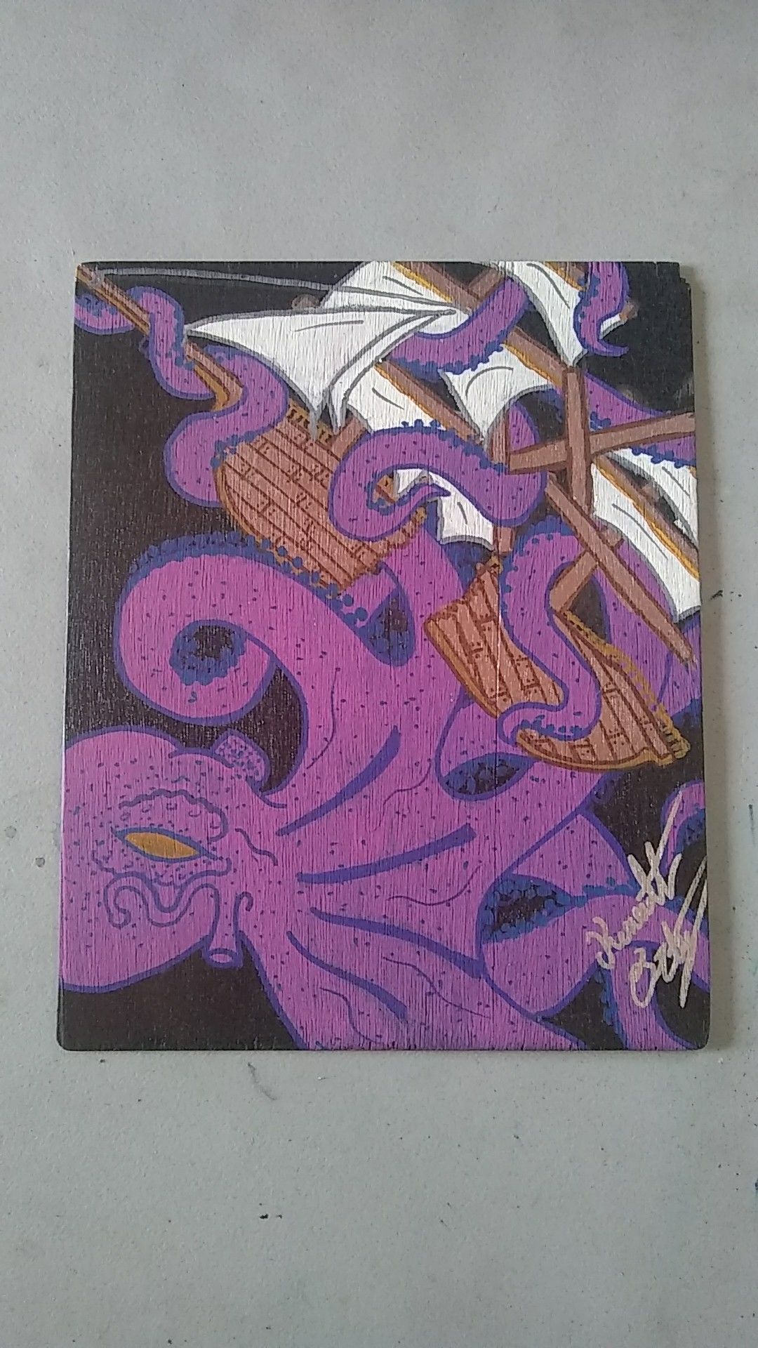 Octopus painting on wood