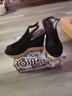 Black Espadrille Wedge Sandals with Ankle Strap