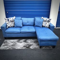 Modern Blue Tufted Reversible Sectional Sofa