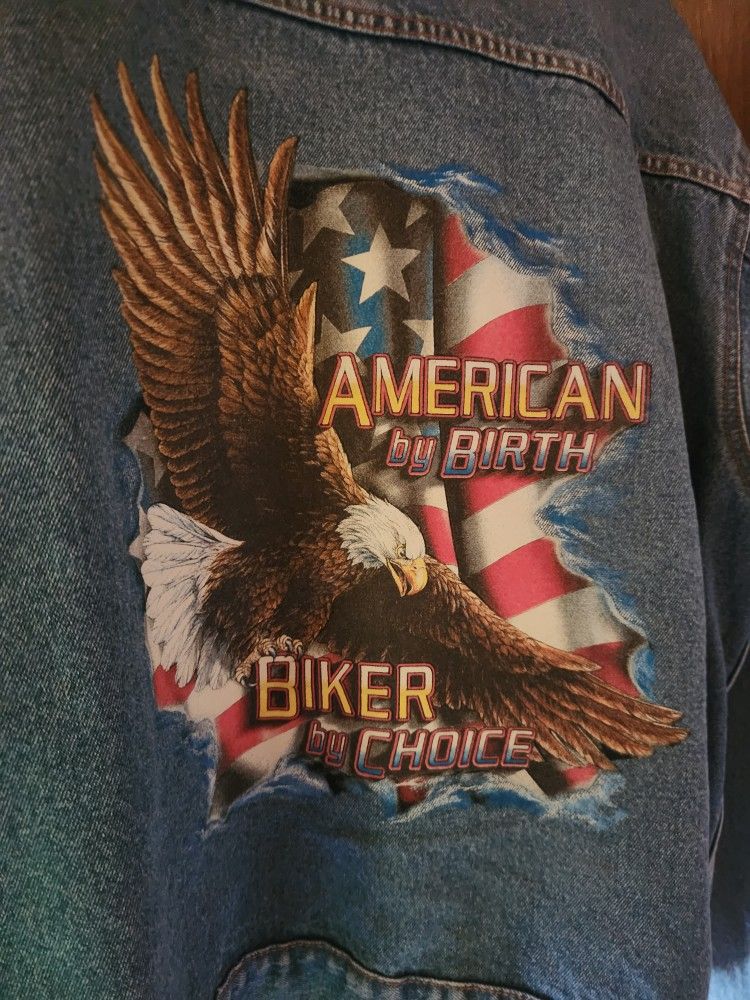 Mens.jean Jacket, Motorcycle Themed
