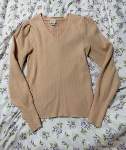 a new day Blush V-Neck Puff Sleeve Sweater