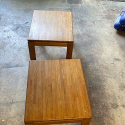 Two matching Oak butcher block side tables