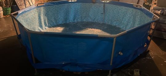 Round metal frame above ground pool