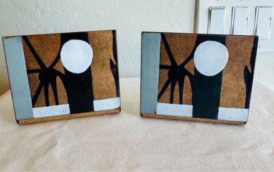 Mid Century Robert Wuersch  Enamel over Copper Bookends RARE Retro 1960's