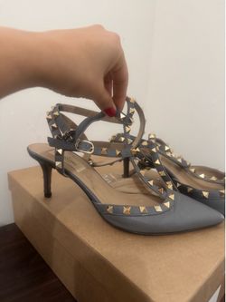 Valentino Garavani Rockstud Gray Leather Slingback Pumps Heels