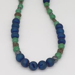 Adventurine, Blue Sedona Druzy & Hematite Beaded Necklace