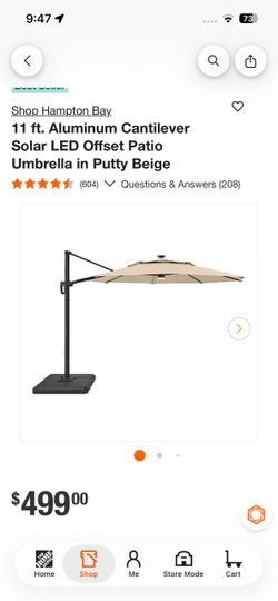 11 ft. Aluminum Cantilever Solar LED Offset Patio Umbrella in Putty Beige