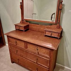 Antique empire style dresser with mirror and 2 glove box drawers