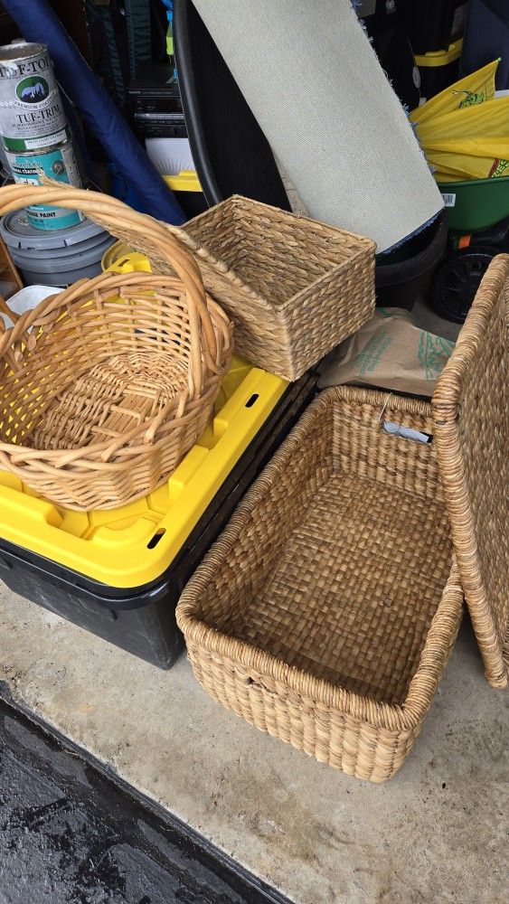 Basket And 2 Storage Containers Wicker Rattan