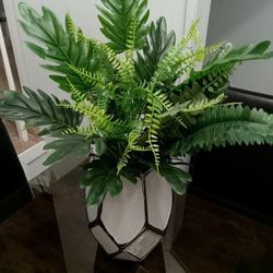 Hand-Arranged Faux Leaves with Two-Tone Elegant Vase.
