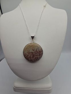 Large Round Stone Pendant Necklace Silver Chain