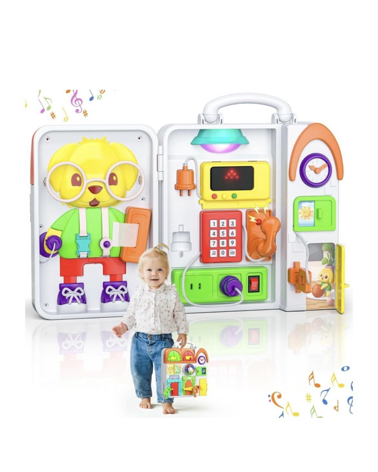 Used Montessori Busy Board for 1 Year Old Boy Girl, Musical Baby Toys 12-18 Months, Bilingual Learning Educational Toddlers Toys for 1-2