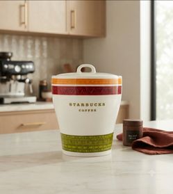 Vintage 2005 Starbucks Ceramic Canister with Lid – Tribal Geometric Design