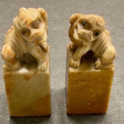 Antique Chinese food dog Royal seal stamps/statues