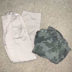 Chaps Boys Khaki Pants 14 Slim Uniform School And Camo Cargo Shorts