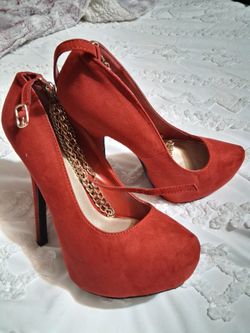 Red Platform Heels with Gold Chain