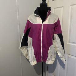 Vintage 90s Cheetah Colorblock Windbreaker Jacket – Pink/White/Black – ILGWU Made in USA – Size XL