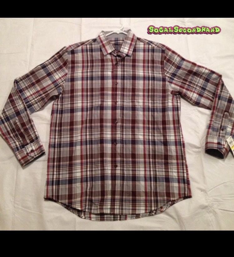 Tasso Elba Mens Medium Long Sleeve Collar plaid Shirt Red Gray 