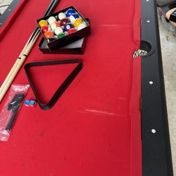 Portable Pool Table Includes Full Set of Balls, 2 Cue Sticks, Chalk and Felt Brush