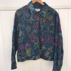Embroidered Denim Jacket Size Large