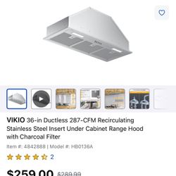 Stainless steel insert under cabinet range hood with charcoal filter