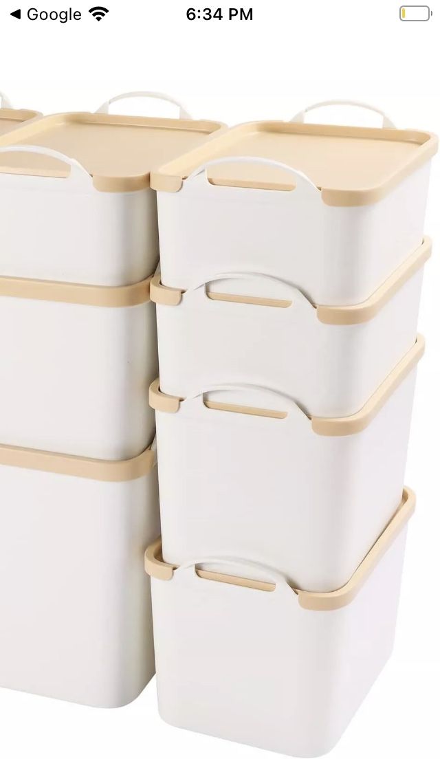 8PCS Plastic Storage Bins Containers with Lids, Large White Storage 