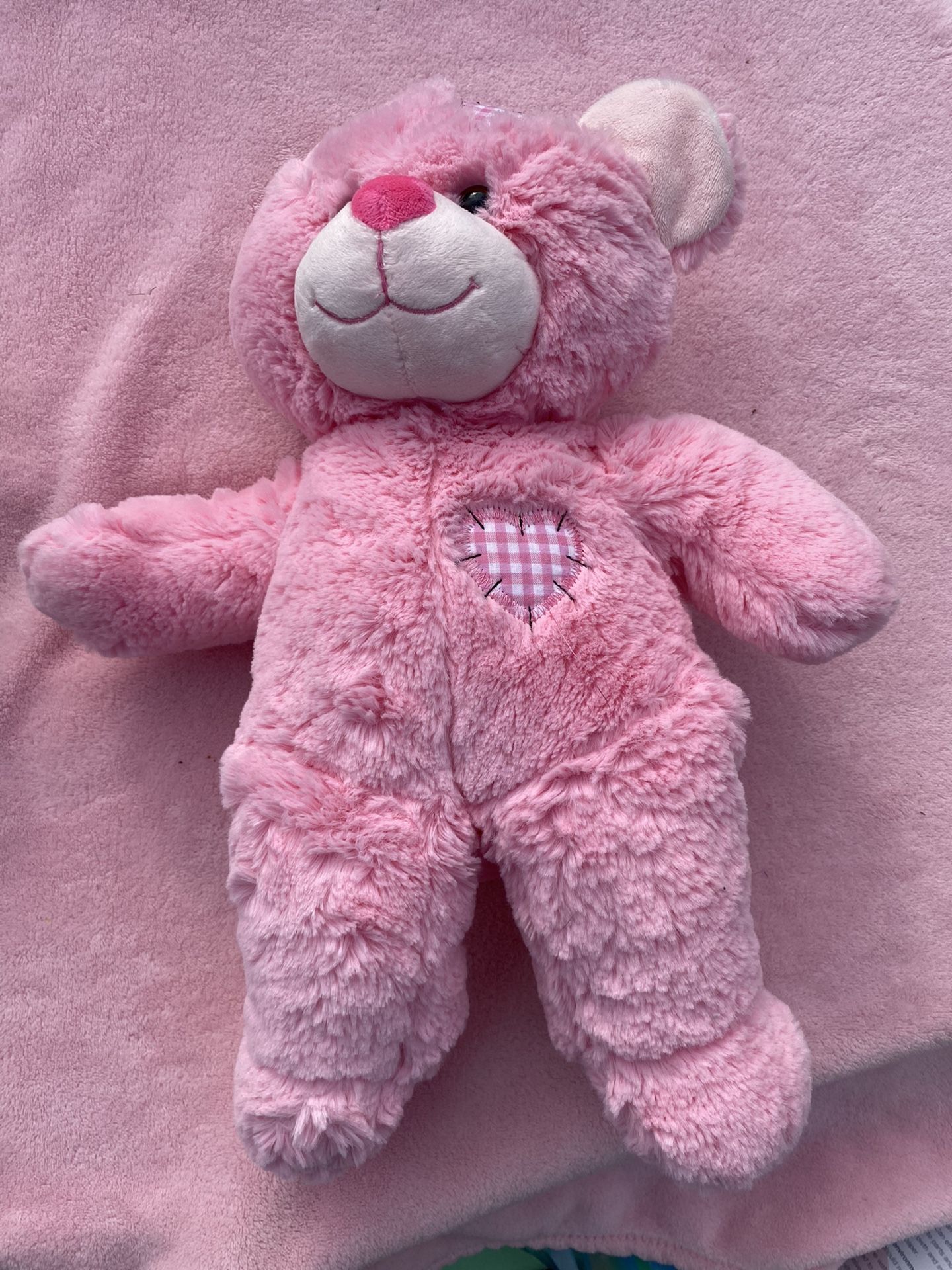 Teddy Mountain Pink Bear With Love Heart Patches 16" Soft Toy Plush