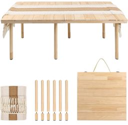 44" x 22" Boho Low Picnic Table, Foldable Solid Wood Construction Beach Table with Tablecloth & Adjustable Legs, Indoor & Outdoor Use for Beach, Campi